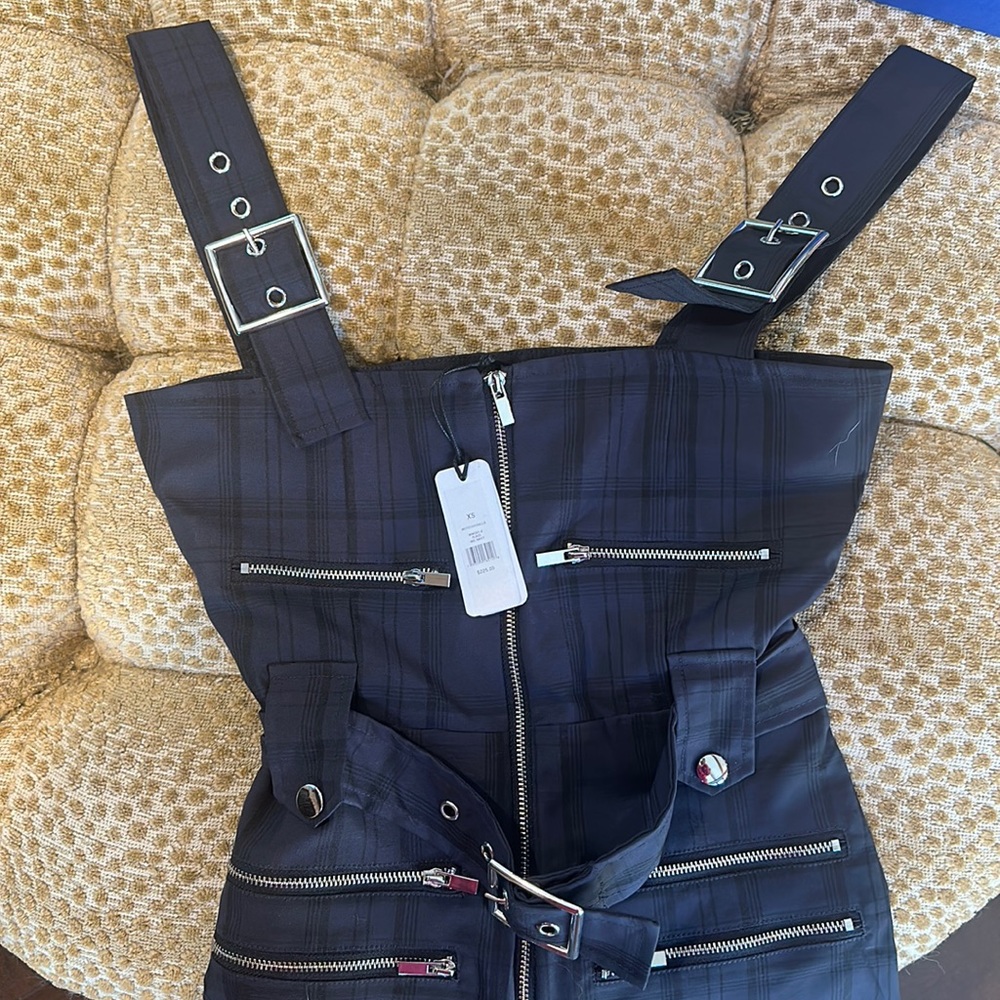 NWT We Wore What Plaid Navy Moto Overalls